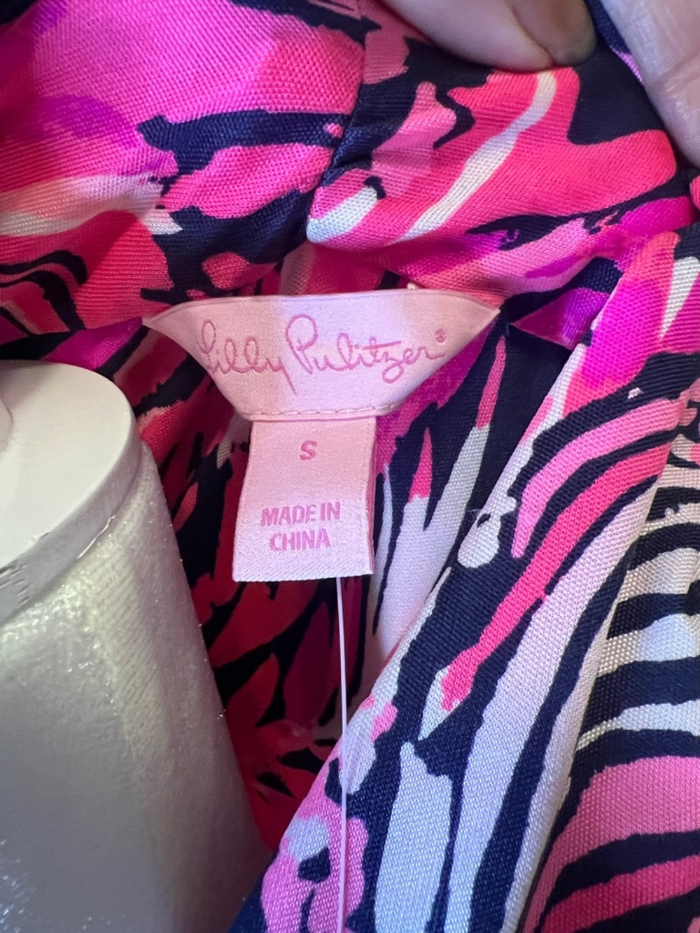 Lilly Pulitzer Hot Pink and Navy Printed Long-Sleeve Dress - Picture 7 of 13